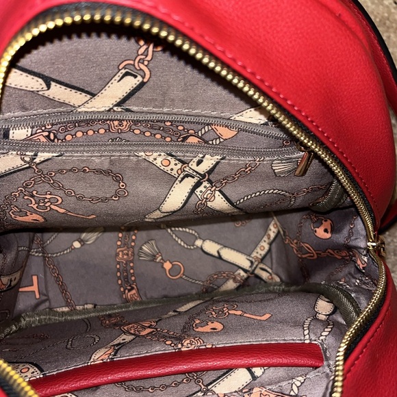 Red quilted faux leather backpack purse main image 4